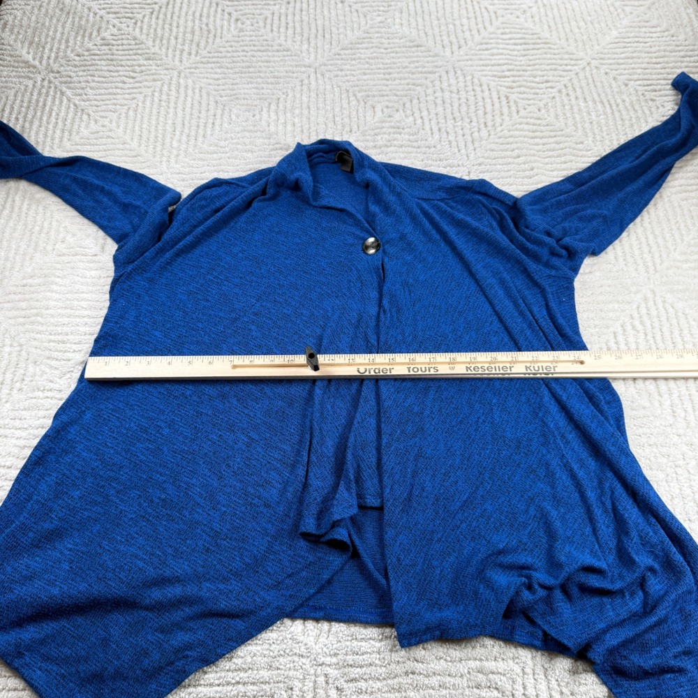 AB Studio Cardigan Women XL Blue Marl Draped Sharkbite Hem Knit Work Minimalist - Picture 3 of 10